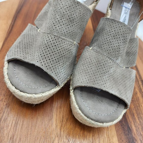 Steve Madden Wilkes Espadrille Wedge 11 Taupe Suede Leather Open Toe Ankle Strap - Picture 5 of 13